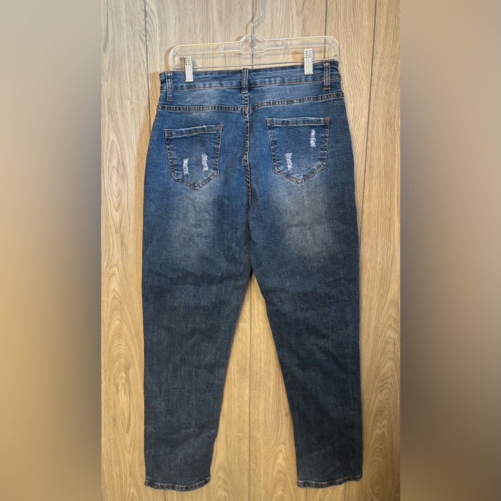 Distressed Blue Jeans with Red Patchwork - Picture 3 of 4
